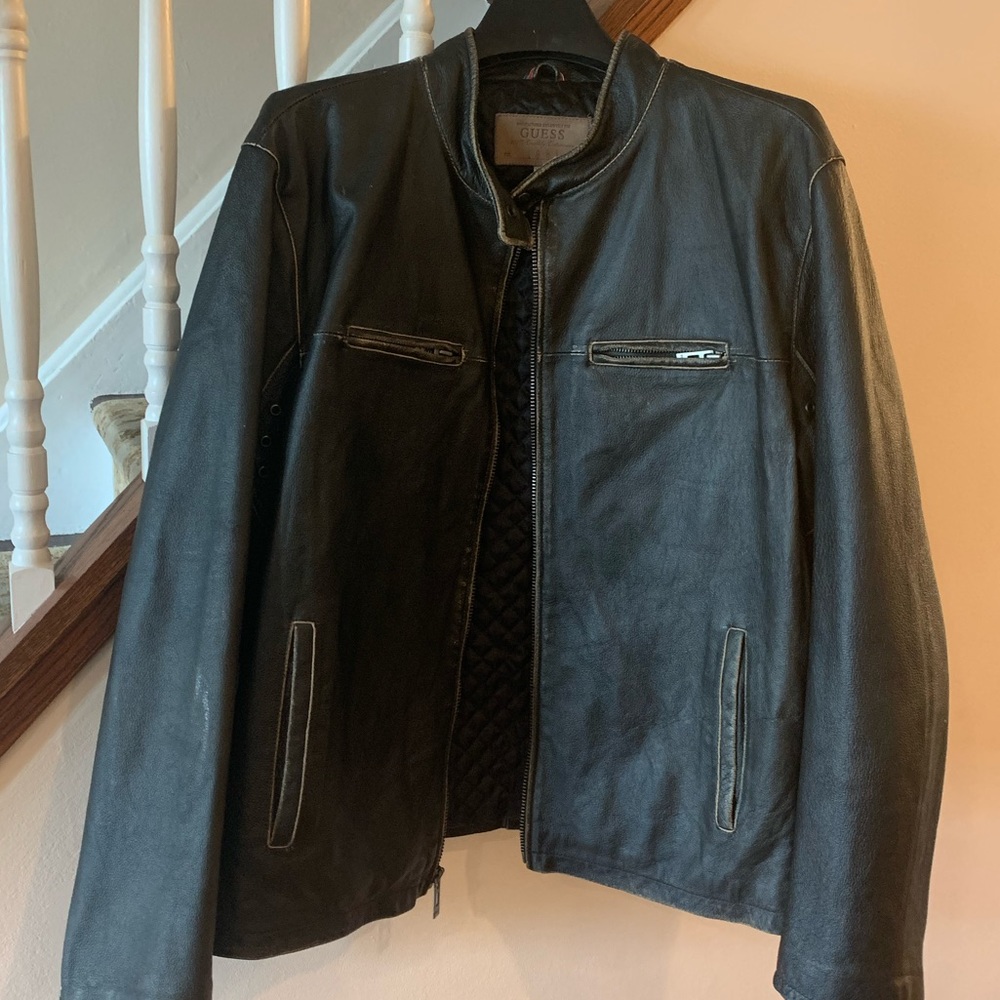 Men’s leather bomber jacket by Guess